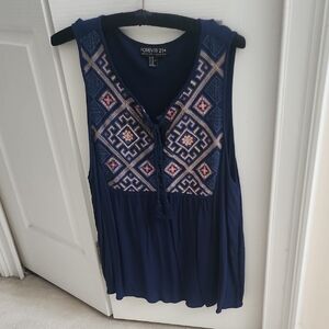 Forever 21 Blue Geometric Embroidered Blouse